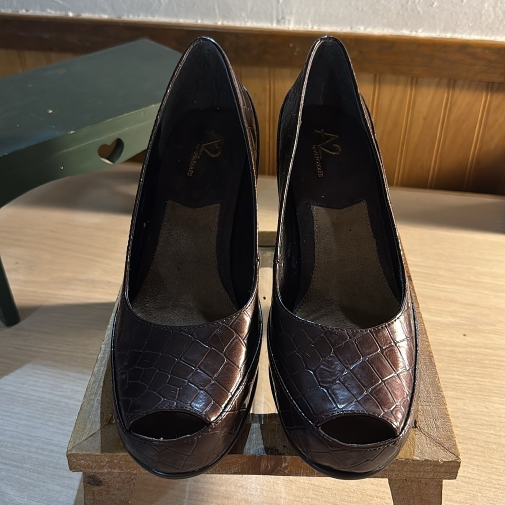 Aerosols A2 Brown Crocodile Print Heels - Picture 2 of 6